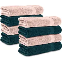 Komfortec handdoeken – Set van 8 - Badhanddoek 50x100 cm - 100% Katoen - Petroleumblauw&Roze