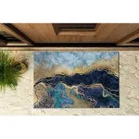 Coloray Buiten Deurmat - Blauw Grote Buiten Deurmat - Blauwe Marmer Stevige Entreemat - Woningdecoratie - Deurmat Voor Regenweer - Stijlvolle Deurmat Voor Moderne Woning - 90x60 cm