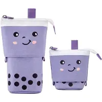 LONGZIMING -Bubble Tea Pennenetui - Uitschuifbaar Canvas Etui - Multifunctionele Opbergtas - Voor Pennen, Make-up & Kantoor - paars