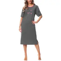 Merry Style Dames Nachthemd - Nachtjapon - Korte Mouwen - Katoen - MS-DR-Malwa-ND-KR - Donker melange - M