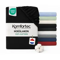 Komfortec Jersey Stretch Hoeslaken 90x200 cm - 23cm Matrasdikte- Rondom Elastiek - 100% Katoen - Zwart