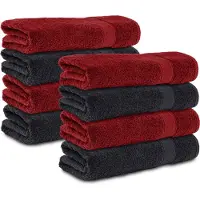 Komfortec 8x Handdoek 70x140 - 100% Katoen – Handdoekenset - Zacht - Zwart-Rood