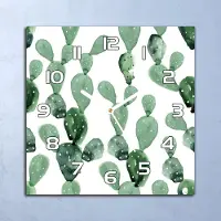 Coloray Wandklok - Cactusstruikgewas Glazen Wandklok - 30x30 cm - Groente Wandklok - Wandklok Vierkant - Wandklok Scandinavisch - Wandklokken Woonkamer - Stille Wandklok