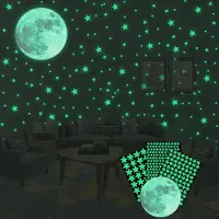 JeiibrZui Glow In The Dark Stickers - Waterdichte Pvc Muurstickers - Lichtgevende Maan & Sterren Decoratie Voor Kinderkamer - 637 Onderdelen - Groen