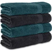 Komfortec handdoeken – Set van 4 - Badhanddoek 70x140 cm - 100% Katoen – Zwart&Petroleumblauw