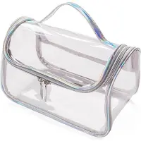 JeiibrZui Doorzichtige Toilettas - Doorzichtige Make-Up Tas - Zacht & Duurzaam PVC Materiaal Gemakkelijk Te Vinden Wat Je Nodig Hebt - 1 - Voor Reizen En Dagelijks Gebruik Zilvergrijs Transparant