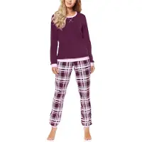 Merry Style MS-MS10-168-PJ Dames Pyjama - ronde hals - lange mouwen - lange broek met zakken - Katoen - Wijn/Geruit - XXL