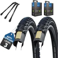 MSZweirad 2-delige set Schwalbe banden Land Cruiser zwart 28 x 1,40 (37-622)" + AV binnenbanden + 3 metalen bandenlichters E-bike