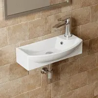 HOROW Toiletfontein - Wandmontage - Keramiek - met Kraangat overloop- Wit - 45x22x13 cm - Badkamerwastafel