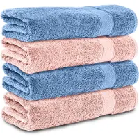 Komfortec Handdoekenset 4x Badhanddoek 70x140 cm - 100% Katoen - Rosa-Hellblau