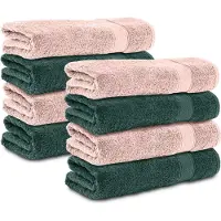 Komfortec 8x Handdoek 50x100 - 100% Katoen – Handdoekenset - Dunkelgrun-Rosa