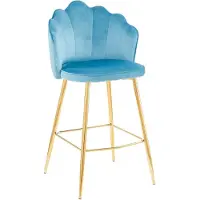 Huisenthuis.nl Barkruk Chanelle Blauw - Velours - Set van 2 - Geschikt voor kookeiland - Met rugleuning - Zithoogte 68 cm - Zitdiepte 40 cm - Met armleuning