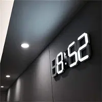 JeiibrZui 3D LED Wandklok - Digitale Wekker - 12 Of 24 Uur Weergave / Automatische Helderheidsaanpassing - 1 Stuk - Voor Thuis Keuken Kantoor Nachtlampje - Wit