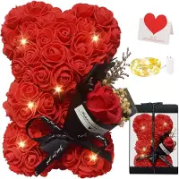 Ciskotu Roze beer, Rose Bear Teddy Flower met lampjes, het beste cadeau voor Valentijnsdag, verjaardagen, Moederdag, jubilea, inclusief transparante geschenkdoos en liefdeskaart
