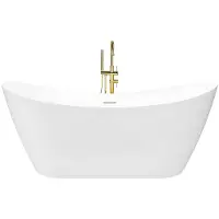 REA - Badkuip- Ferrano Slim 170 Geborstelde Koperen Stopkap - Wit - Acryl - 170X80X72Cm
