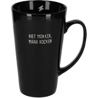Jens Living - Shiny mok XL - Zwart - NIET MOKKEN, MAAR ROCKEN - keramiek - 550 ml