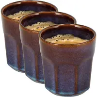 Discountershop Koffiekopjes Set van 3 – Keramische Bekers 200ml Zonder Oor – Espresso Kopjes en Cappuccino Bekers – Blauw/Bruin Glazuur – Aardewerk Koffiemokken – Voor Koffie en Thee