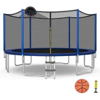 Costway Ø244/305/366 cm trampoline voor buiten, tuintrampoline met ladder, GS-gecertificeerd, kindertrampoline, trampoline, complete set met basketbal, springmat, veiligheidsnet en randafdekking