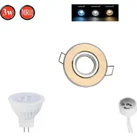 LED line Inbouwspots, kantelbaar 35°, MR11, Ø60mm, boorgat, aluminium, inclusief MR11 3W, koelwit, 255lm LED lamp, goudkleurig, rond