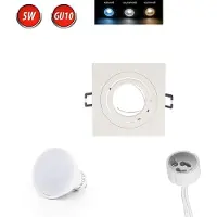 LED line Inbouwspots GU10, diameter 75-85mm, boorgat aluminium, inclusief GU10 5W warmwit LED lamp, 350 lumen, witte, geborstelde, rechthoekige afwerking