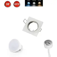 LED line Inbouwspots GU10, diameter 75mm, aluminium, inclusief GU10 5W warmwit LED lamp, 350 lumen, wit, vierkant