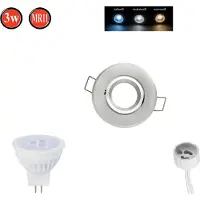 LED line Inbouwspots, kantelbaar 35°, MR11, Ø60mm, boorgat, aluminium, inclusief MR11 3W warmwit 255lm LED lamp, zilverkleurig, geborsteld, rond
