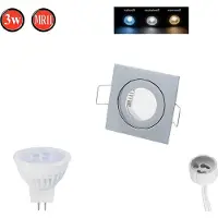LED line Inbouwspots MR11, diameter 45mm, boorgat aluminium, inclusief MR11 3W warmwit LED lamp, 255 lumen, chroom, vierkant