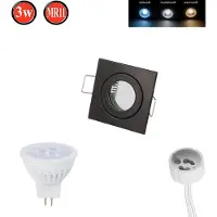 LED line Inbouwspots MR11, Ø45mm, boorgat, aluminium, inclusief MR11 3W warmwit LED lamp, 255 lumen, zwart, rechthoekig