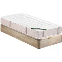 Vente-unique Set 90 x 190 cm bedbodem met opbergruimte naturel licht + matras met 5-zones pocketveren geheugenschuim en anti-bedluizentijk dikte 24cm - VIREVO van NATUREA