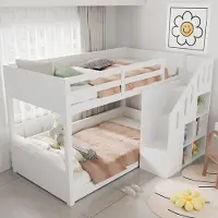 Sweiko Kinder Stapelbed, Multifunctioneel kinderbed, Met trap en kluisjes, Stabiele leuning, Zonder matras, 90*200cm, Wit