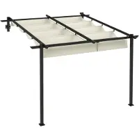 Outsunny Terrassendach Pergola ca. 3x3m Terrassendachung, Garten Pavillon aus Aluminium, Wandmontage, Gartenpavillon mit Verstellbares Dach, Sonnenschutz für Terrasse und Garten, Cremeweiß