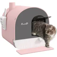PawHut Katzentoilette mit Deckel, Katzenklo inkl. Schaufel und Streu-Matte, Ausziehbares Tablett, Katzenklo für Katzen bis 5 kg, Grau, 43 x 44 x 47 cm