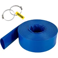 Zerbaco Aanvoerslang, 2" x 105', PVC-geweven platte slang, robuuste spoelslang met klemmen, weerbestendig en lekdicht, ideaal voor zwembaden en wateroverdracht, blauw