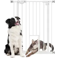 PawHut Hunde Türschutzgitter, Treppenschutzgitter, 74-80 cm Hunde Türgitter, Treppenschutz, Schutzgitter, Schließautomatik, Stahl, Weiß