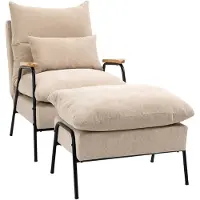 HOMCOM -Relaxsessel mit Hocker-Kord, Schaumstoff-91,5L x 68B x 88H cm-Beige