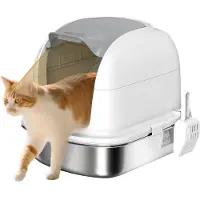 PawHut Kattenbak-Roestvrij staal, kunststof-52,4L x 41,3B x 42H cm-Wit