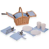 UNUS Picknickmand voor kinderen rechthoekig met servies voor 2 personen 27x20x30 cm blauw