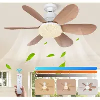 ROSNEK E27 Socket Fan Houtlook - 2000LM Inschroefbare Plafondventilator met Verlichting - Plafondlamp met Ventilator Dimbaar - Slaapmodus - Keuken