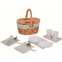 UNUS Picknickmand voor kinderen ovaal met servies voor 2 personen 29x22x31 cm groen