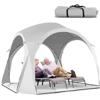 KOMFOTTEU Opvouwbare zonnetent, strandtent, 3,27 x 3,27 m, met UPF 50+ bescherming, strandtent met draagtas, voor 5-6 personen, draagbaar, strandtent voor familie, strand, camping