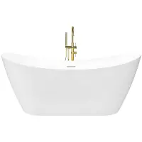REA - Badkuip- Ferrano Slim 170 Geborstelde Gouden Stopkap - Wit - Acryl - 170X80X72Cm