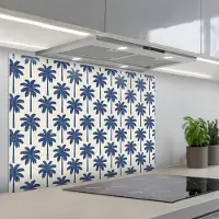KitchenYeah Spatscherm 80x55 cm - Zelfklevende achterwand Symmetrisch - Palm - Blauw - Keuken muurbeschermer - Spatwand fornuis