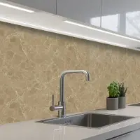 KitchenYeah Keuken achterwand 200x60 cm - Spatscherm zelfklevend Beige - Marmer print - Witte aders - Muurbeschermer - Spatwand fornuis