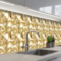 KitchenYeah Keuken achterwand 350x60 cm - Spatscherm zelfklevend Vloeibaar - Druppels - Goud - Muurbeschermer - Spatwand fornuis