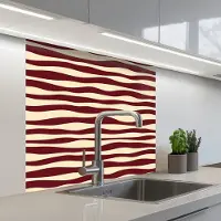 KitchenYeah Keuken achterwand 80x80 cm - Spatscherm zelfklevend Golven - Rood - Patroon - Crème - Muurbeschermer - Spatwand fornuis