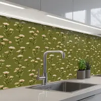KitchenYeah Keuken achterwand 150x60 cm - Spatscherm zelfklevend Landelijk - Bloemen - Groen - Muurbeschermer - Spatwand fornuis