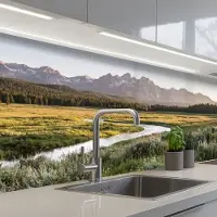 KitchenYeah Keuken achterwand 250x80 cm - Spatscherm zelfklevend Berglandschap - Rivier - Bos - Muurbeschermer - Spatwand fornuis