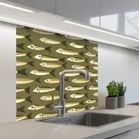 KitchenYeah Keuken achterwand 80x80 cm - Spatscherm zelfklevend Vis - Patroon - Groen - Muurbeschermer - Spatwand fornuis