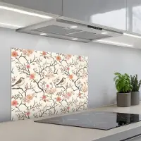 KitchenYeah Spatscherm 70x50 cm - Zelfklevende achterwand Kersenbloesem - Mus - Roze - Keuken muurbeschermer - Spatwand fornuis