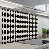 KitchenYeah Spatscherm 120x80 cm - Zelfklevende achterwand Klassiek - Patroon - Zwart - Keuken muurbeschermer - Spatwand fornuis
